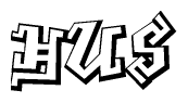 The clipart image depicts the word Hus in a style reminiscent of graffiti. The letters are drawn in a bold, block-like script with sharp angles and a three-dimensional appearance.