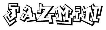 The image is a stylized representation of the letters Jazmin designed to mimic the look of graffiti text. The letters are bold and have a three-dimensional appearance, with emphasis on angles and shadowing effects.