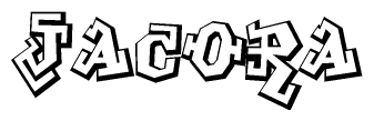 The image is a stylized representation of the letters Jacora designed to mimic the look of graffiti text. The letters are bold and have a three-dimensional appearance, with emphasis on angles and shadowing effects.