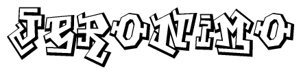 The clipart image depicts the word Jeronimo in a style reminiscent of graffiti. The letters are drawn in a bold, block-like script with sharp angles and a three-dimensional appearance.