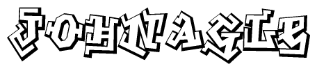 The image is a stylized representation of the letters Johnagle designed to mimic the look of graffiti text. The letters are bold and have a three-dimensional appearance, with emphasis on angles and shadowing effects.