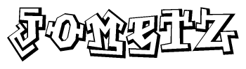 The clipart image depicts the word Jometz in a style reminiscent of graffiti. The letters are drawn in a bold, block-like script with sharp angles and a three-dimensional appearance.