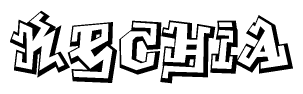 The clipart image depicts the word Kechia in a style reminiscent of graffiti. The letters are drawn in a bold, block-like script with sharp angles and a three-dimensional appearance.