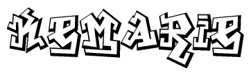 The clipart image depicts the word Kemarie in a style reminiscent of graffiti. The letters are drawn in a bold, block-like script with sharp angles and a three-dimensional appearance.