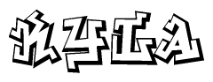 The clipart image depicts the word Kyla in a style reminiscent of graffiti. The letters are drawn in a bold, block-like script with sharp angles and a three-dimensional appearance.
