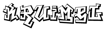 The clipart image depicts the word Kruimel in a style reminiscent of graffiti. The letters are drawn in a bold, block-like script with sharp angles and a three-dimensional appearance.