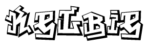 The clipart image depicts the word Kelbie in a style reminiscent of graffiti. The letters are drawn in a bold, block-like script with sharp angles and a three-dimensional appearance.