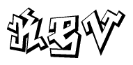 The clipart image depicts the word Kev in a style reminiscent of graffiti. The letters are drawn in a bold, block-like script with sharp angles and a three-dimensional appearance.