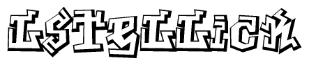 The clipart image depicts the word Lstellick in a style reminiscent of graffiti. The letters are drawn in a bold, block-like script with sharp angles and a three-dimensional appearance.