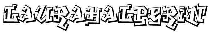 The clipart image depicts the word Laurahalperin in a style reminiscent of graffiti. The letters are drawn in a bold, block-like script with sharp angles and a three-dimensional appearance.