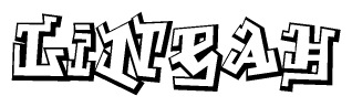 The clipart image depicts the word Lineah in a style reminiscent of graffiti. The letters are drawn in a bold, block-like script with sharp angles and a three-dimensional appearance.