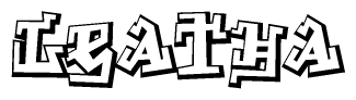 The clipart image depicts the word Leatha in a style reminiscent of graffiti. The letters are drawn in a bold, block-like script with sharp angles and a three-dimensional appearance.