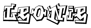 The clipart image depicts the word Leonie in a style reminiscent of graffiti. The letters are drawn in a bold, block-like script with sharp angles and a three-dimensional appearance.