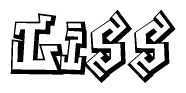 The clipart image depicts the word Liss in a style reminiscent of graffiti. The letters are drawn in a bold, block-like script with sharp angles and a three-dimensional appearance.