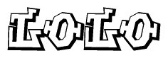 The clipart image depicts the word Lolo in a style reminiscent of graffiti. The letters are drawn in a bold, block-like script with sharp angles and a three-dimensional appearance.