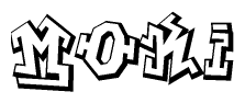 The clipart image depicts the word Moki in a style reminiscent of graffiti. The letters are drawn in a bold, block-like script with sharp angles and a three-dimensional appearance.