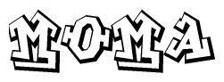 The image is a stylized representation of the letters Moma designed to mimic the look of graffiti text. The letters are bold and have a three-dimensional appearance, with emphasis on angles and shadowing effects.