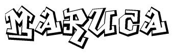 The clipart image depicts the word Maruca in a style reminiscent of graffiti. The letters are drawn in a bold, block-like script with sharp angles and a three-dimensional appearance.