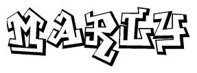 The image is a stylized representation of the letters Marly designed to mimic the look of graffiti text. The letters are bold and have a three-dimensional appearance, with emphasis on angles and shadowing effects.