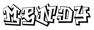 The clipart image depicts the word Mendy in a style reminiscent of graffiti. The letters are drawn in a bold, block-like script with sharp angles and a three-dimensional appearance.