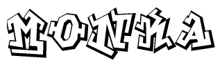The clipart image depicts the word Monka in a style reminiscent of graffiti. The letters are drawn in a bold, block-like script with sharp angles and a three-dimensional appearance.