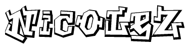 The clipart image depicts the word Nicolez in a style reminiscent of graffiti. The letters are drawn in a bold, block-like script with sharp angles and a three-dimensional appearance.