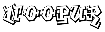 The clipart image depicts the word Noopur in a style reminiscent of graffiti. The letters are drawn in a bold, block-like script with sharp angles and a three-dimensional appearance.
