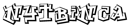 The image is a stylized representation of the letters Nytbinca designed to mimic the look of graffiti text. The letters are bold and have a three-dimensional appearance, with emphasis on angles and shadowing effects.
