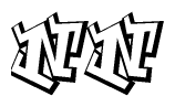 The image is a stylized representation of the letters Nn designed to mimic the look of graffiti text. The letters are bold and have a three-dimensional appearance, with emphasis on angles and shadowing effects.