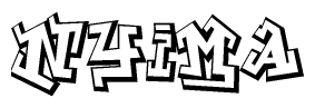 The clipart image depicts the word Nyima in a style reminiscent of graffiti. The letters are drawn in a bold, block-like script with sharp angles and a three-dimensional appearance.