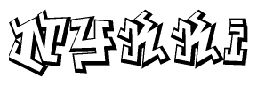 The clipart image depicts the word Nykki in a style reminiscent of graffiti. The letters are drawn in a bold, block-like script with sharp angles and a three-dimensional appearance.