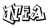 The image is a stylized representation of the letters Nia designed to mimic the look of graffiti text. The letters are bold and have a three-dimensional appearance, with emphasis on angles and shadowing effects.