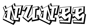 The image is a stylized representation of the letters Nunee designed to mimic the look of graffiti text. The letters are bold and have a three-dimensional appearance, with emphasis on angles and shadowing effects.