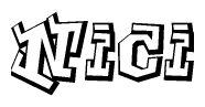 The clipart image depicts the word Nici in a style reminiscent of graffiti. The letters are drawn in a bold, block-like script with sharp angles and a three-dimensional appearance.