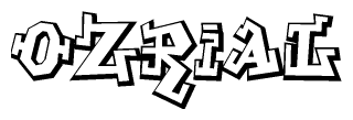 The clipart image depicts the word Ozrial in a style reminiscent of graffiti. The letters are drawn in a bold, block-like script with sharp angles and a three-dimensional appearance.