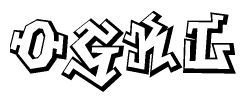 The clipart image depicts the word Ogkl in a style reminiscent of graffiti. The letters are drawn in a bold, block-like script with sharp angles and a three-dimensional appearance.