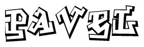 The clipart image depicts the word Pavel in a style reminiscent of graffiti. The letters are drawn in a bold, block-like script with sharp angles and a three-dimensional appearance.