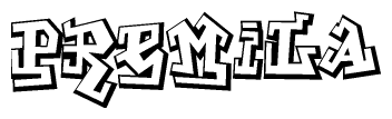 The clipart image depicts the word Premila in a style reminiscent of graffiti. The letters are drawn in a bold, block-like script with sharp angles and a three-dimensional appearance.