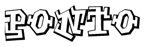 The image is a stylized representation of the letters Ponto designed to mimic the look of graffiti text. The letters are bold and have a three-dimensional appearance, with emphasis on angles and shadowing effects.