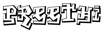 The clipart image depicts the word Preethi in a style reminiscent of graffiti. The letters are drawn in a bold, block-like script with sharp angles and a three-dimensional appearance.