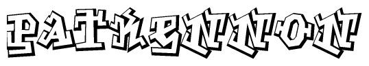 The clipart image depicts the word Patkennon in a style reminiscent of graffiti. The letters are drawn in a bold, block-like script with sharp angles and a three-dimensional appearance.
