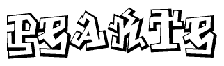 The clipart image depicts the word Peakte in a style reminiscent of graffiti. The letters are drawn in a bold, block-like script with sharp angles and a three-dimensional appearance.