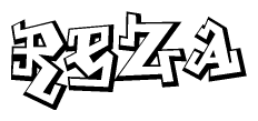 The clipart image depicts the word Reza in a style reminiscent of graffiti. The letters are drawn in a bold, block-like script with sharp angles and a three-dimensional appearance.