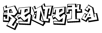 The clipart image depicts the word Reneta in a style reminiscent of graffiti. The letters are drawn in a bold, block-like script with sharp angles and a three-dimensional appearance.