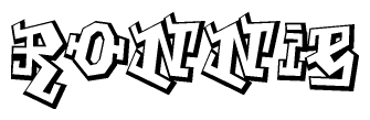 The clipart image depicts the word Ronnie in a style reminiscent of graffiti. The letters are drawn in a bold, block-like script with sharp angles and a three-dimensional appearance.