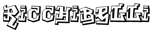 The clipart image depicts the word Ricchibelli in a style reminiscent of graffiti. The letters are drawn in a bold, block-like script with sharp angles and a three-dimensional appearance.