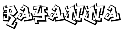 The image is a stylized representation of the letters Rayanna designed to mimic the look of graffiti text. The letters are bold and have a three-dimensional appearance, with emphasis on angles and shadowing effects.