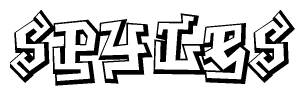 The image is a stylized representation of the letters Spyles designed to mimic the look of graffiti text. The letters are bold and have a three-dimensional appearance, with emphasis on angles and shadowing effects.