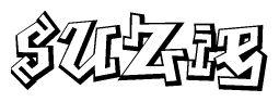 The clipart image depicts the word Suzie in a style reminiscent of graffiti. The letters are drawn in a bold, block-like script with sharp angles and a three-dimensional appearance.