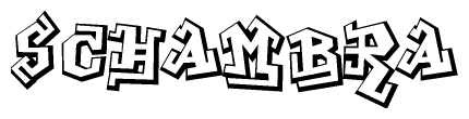 The clipart image depicts the word Schambra in a style reminiscent of graffiti. The letters are drawn in a bold, block-like script with sharp angles and a three-dimensional appearance.